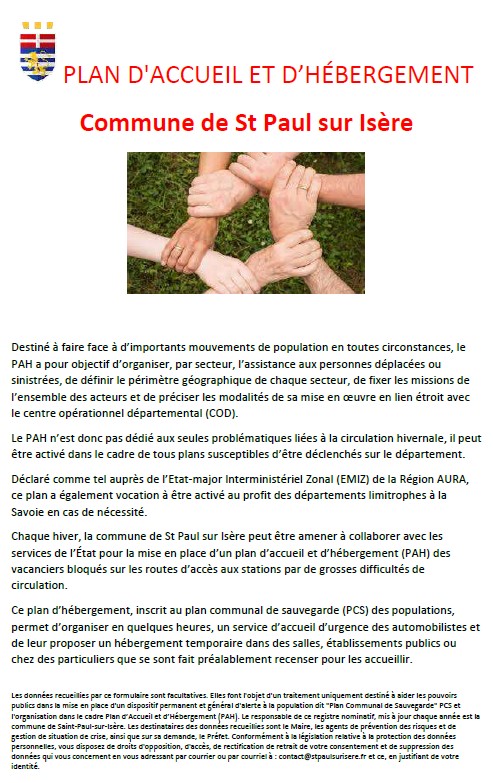Plan d'accueil et d'hébergement de la commune de St Paul sur Isère